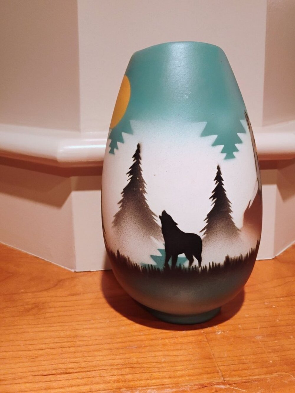 Signed Begay Navajo Vase Native American Pottery w/Painted Man Wolf Howling Moon - Picture 6 of 12